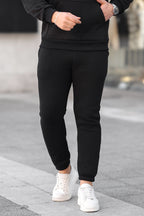 Erkek Bol Kesim Oversize 3 İ̇plik İ̇çi Pamuklu Şardonlu Lastikli Paça Jogger Kışlık Eşofman Altı - Siyah - 1