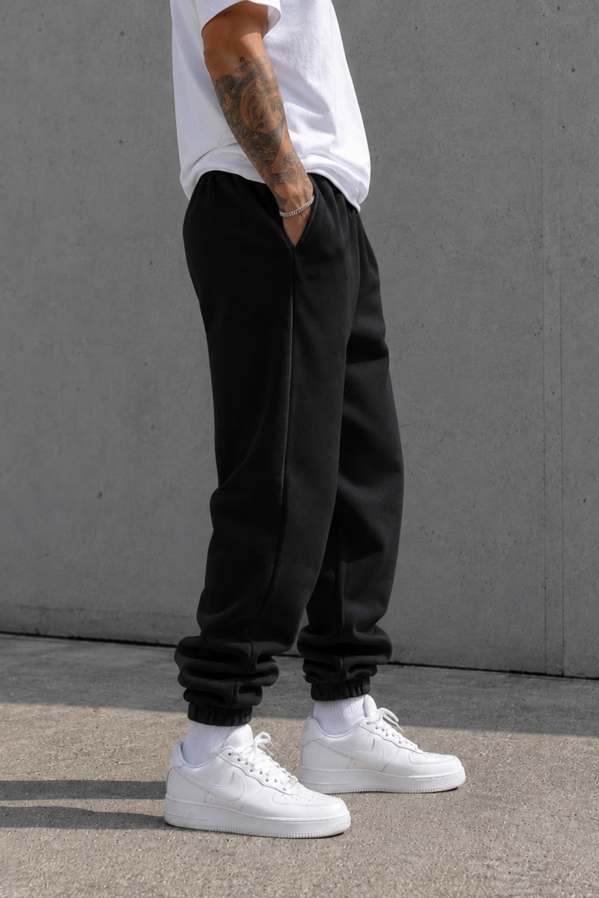 Erkek Paçası Lastikli Basic Jogger Eşofman Altı - Siyah - 3