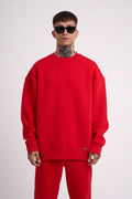 Erkek 3 İ̇plik Kalın Bisiklet Yaka Sweatshirt - Kırmızı - 1