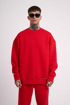 Erkek 3 İ̇plik Kalın Bisiklet Yaka Sweatshirt - Kırmızı - 1