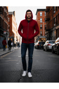 Erkek 3 İ̇pli̇k Şardonlu Oversi̇ze Fermuarli Sweatshirt Hirka - Bordo - 1