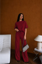 Kadın Basic Kısa Kolluşık Rahat Günlük Ve Modern Takım - Bordo - 3