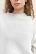Kadın Oversize Rahat Kalıp Bisiklet Yaka Eşofman Takıım - Beyaz - 4