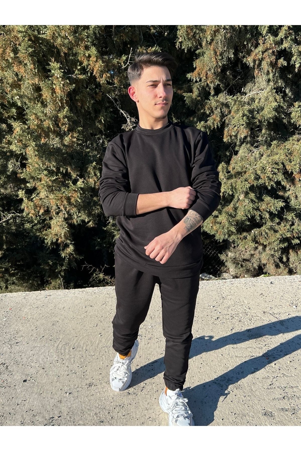 Erkek Siyah Bisiklet Yaka Eşofman Takımı Regular Fit - Siyah - 4