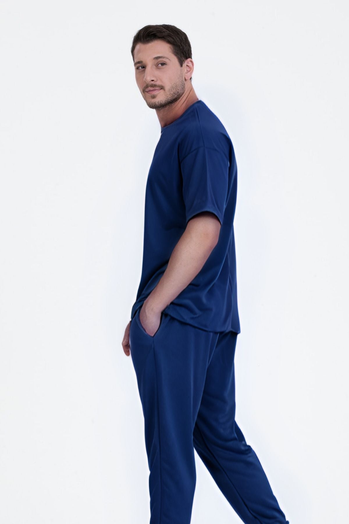 Erkek Kısa Kollu Pijama Takımı Bisiklet Yaka Bisiklet Yaka - Lacivert - 3