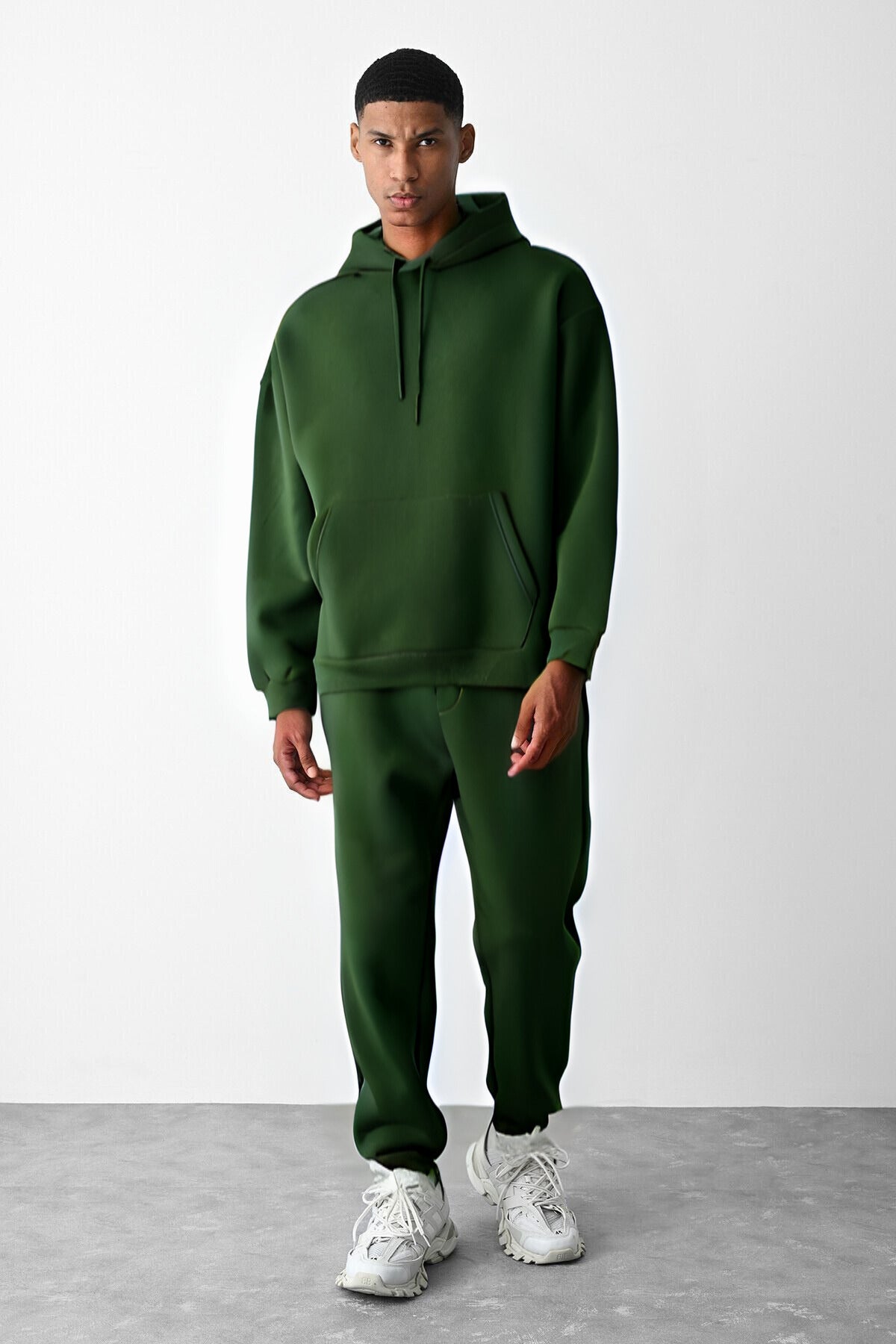 Erkek Oversi̇ze 3 İ̇pli̇k Kalin Eşofman Takimi - DARK GREEN - 1