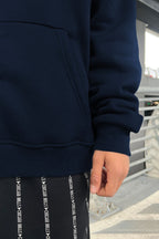 Erkek Laci̇vert Bol Kalıp Basic Baskısız Düz Sweatshirt Hırka - Lacivert - 3