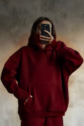 İ̇çi Pamuklu Bol Kalıp Sweatshirt - Bordo - 1