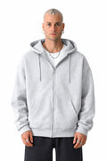 Erkek Basic Unisex Tam Fermuar Sweatshirt Hırka - Gri - 1