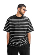 Erkek Oversize Penye T-shirt - ÇİZGİLİ - 1