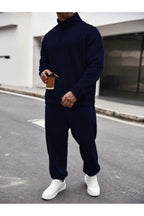 Erkek Yarım Fermuarlı Dik Yaka Yeni Model Oversize Eşofman Takımı - Lacivert - 3
