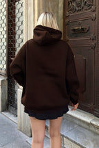 Kadın Kahverengi̇ Tam Fermuarlı Kanguru Cepli Bol Hırka - Kahverengi - 2