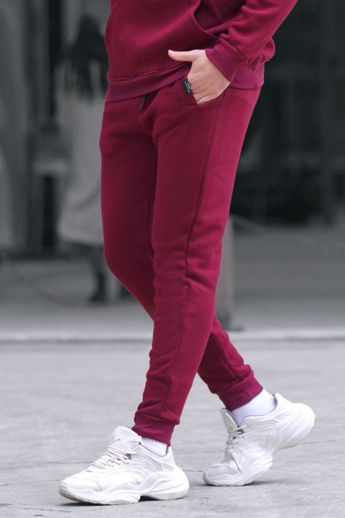 Erkek Oversize Lastikli Paça Mevsimlik Eşofman Altı - Bordo - 1