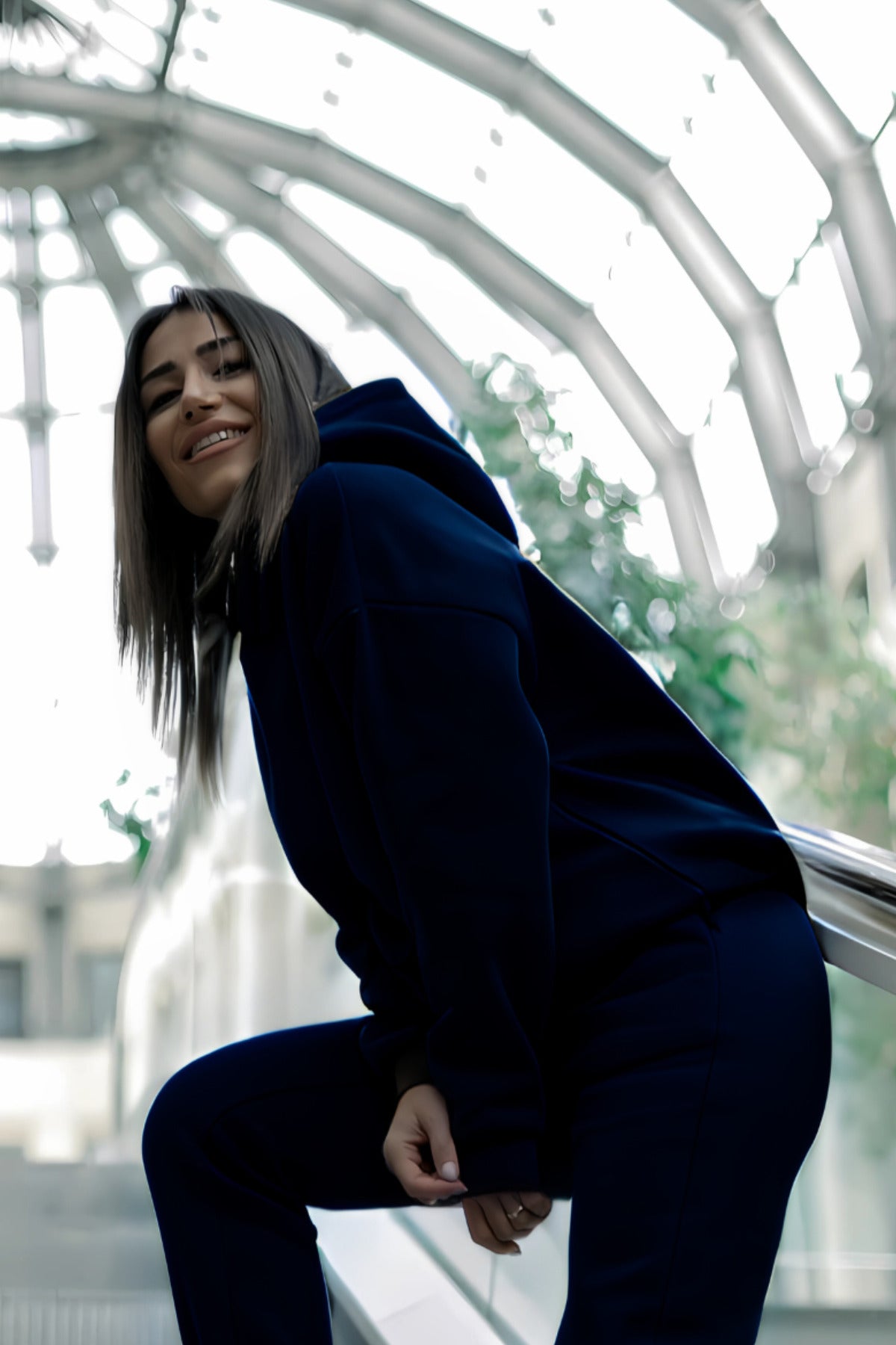 Kadın Pamuklu Bisiklet Yaka Sweatshirt - Lacivert - 3