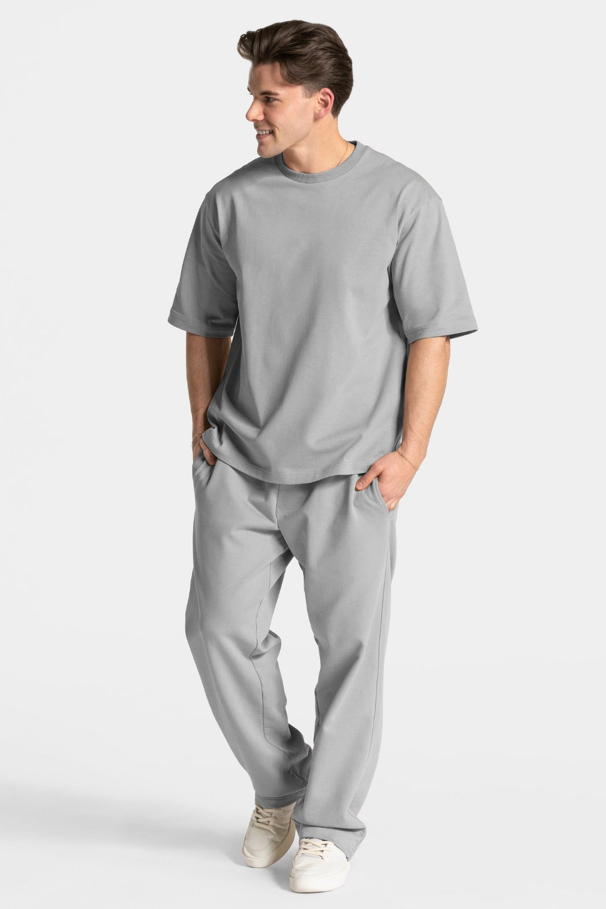 Erkek Kısa Kollu Basic Oversize Eşofman Takımı - Gri - 1