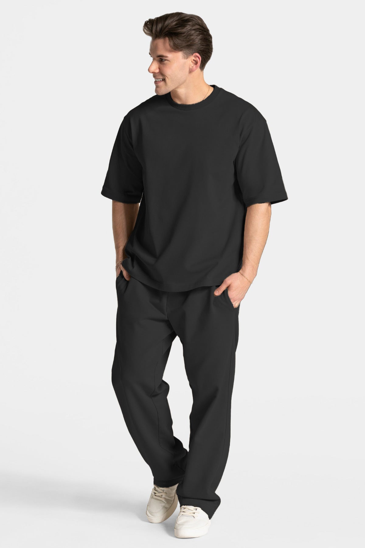 Erkek Kısa Kollu Basic Oversize Eşofman Takımı - Siyah - 1