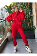 Kadin Kalin Comfort Sweatshi̇rt Yüksek Bel Eşofman Takimi - Kırmızı - 2