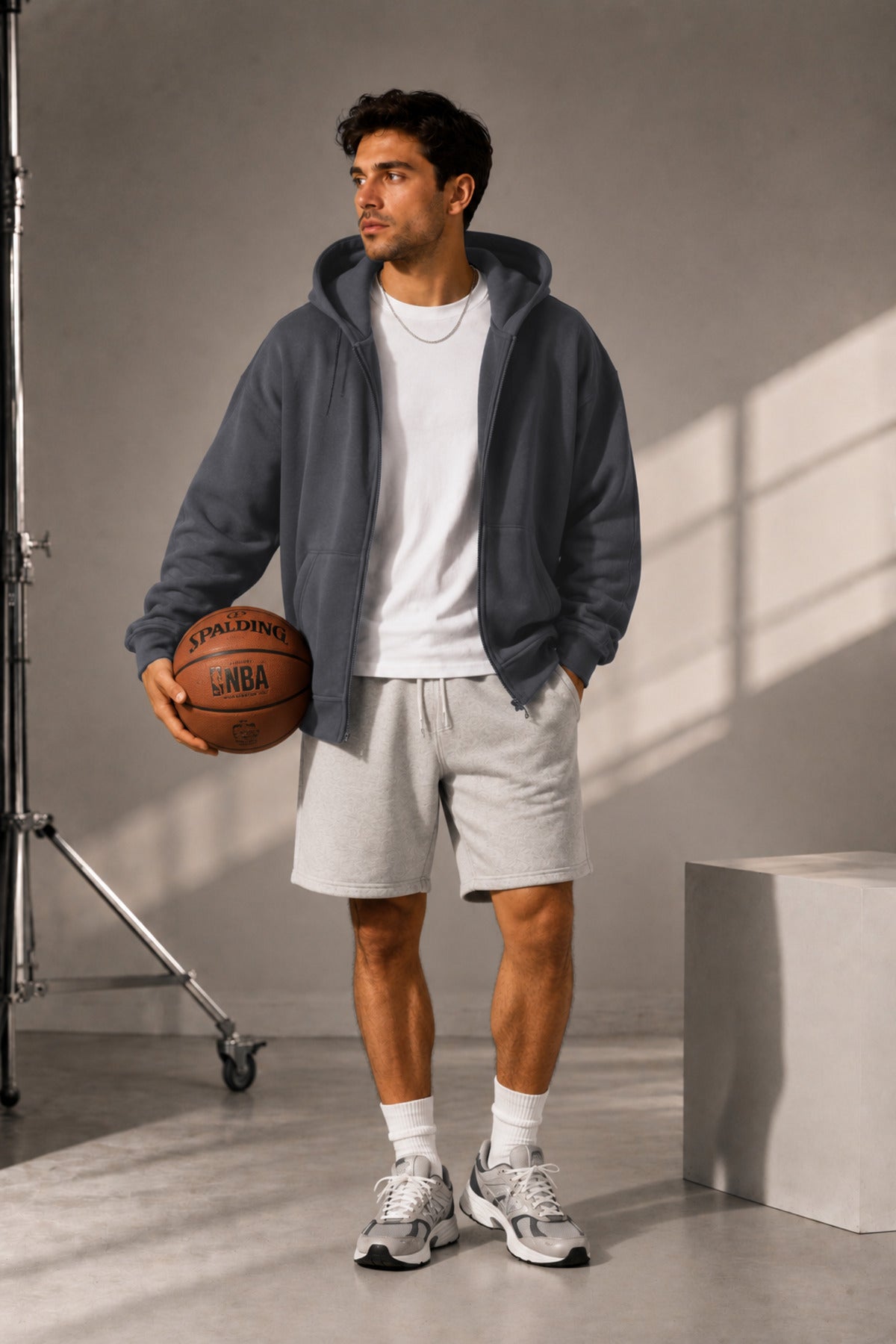 Erkek Mevsimlik Kapşonlu Basic Oversize Hırka - Füme - 1