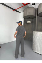 Kadın Modal Oversize Bol Paça Yüksek Bel 2 İ̇plik Alt Üst Takım - Gri - 4