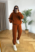 Kadin 3 İ̇pli̇k Oversi̇ze Premi̇um Sweatshi̇rt Eşofman Takimi - Kiremit - 1