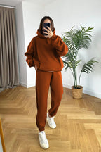 Kadin 3 İ̇pli̇k Oversi̇ze Premi̇um Sweatshi̇rt Eşofman Takimi - Kiremit - 1