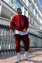 Oversize Pamuklu Kalın Bisikletyaka Eşofman Takımı - Bordo - 1