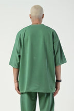 Erkek Oversize Penye Nefes Alan T-shirt - Yeşil - 3
