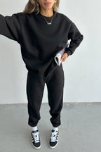 Kadın Oversize Geniş Kalıp Basic Pamuklu Eşofman Takıım - Siyah - 5