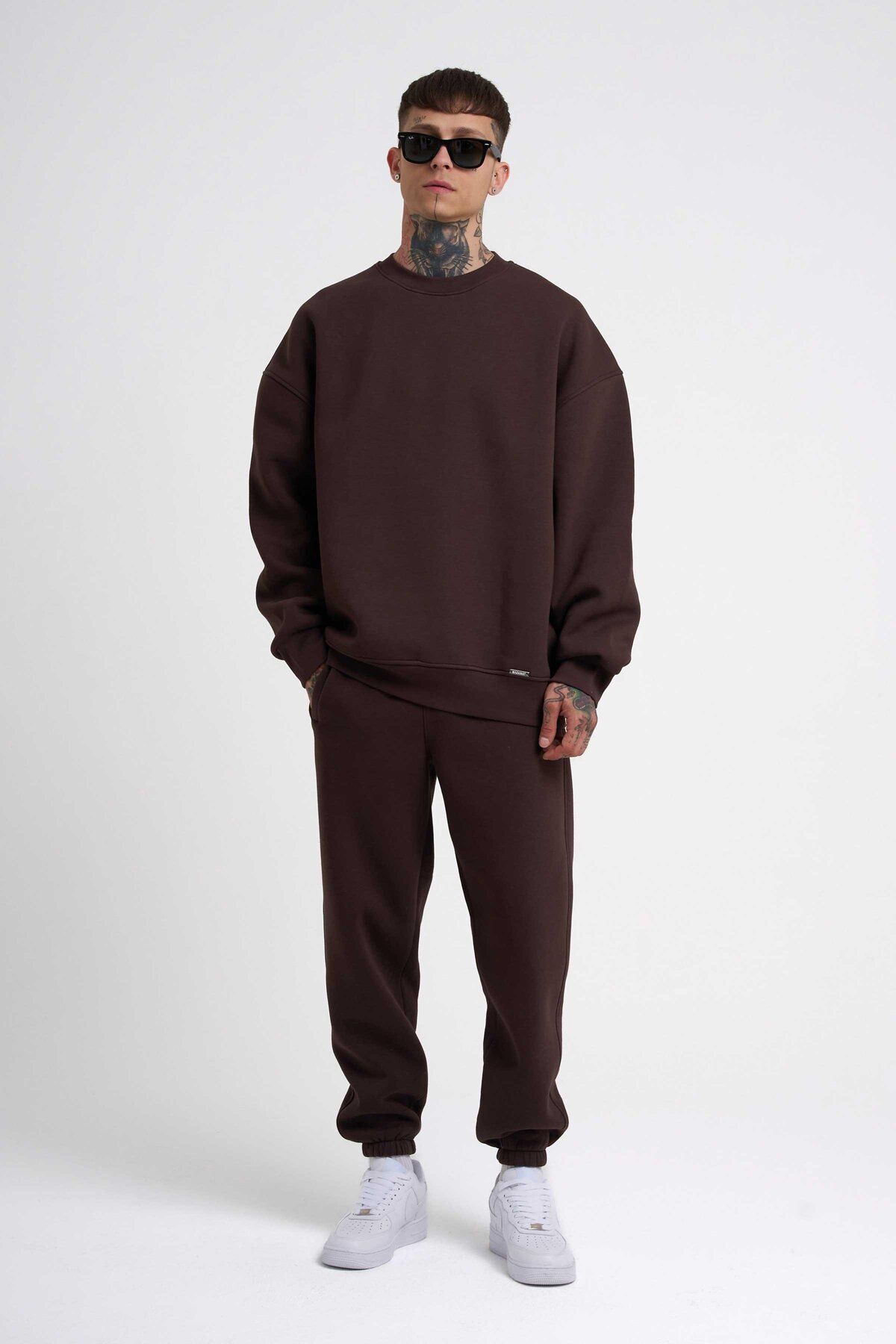 Efsane Oversize 3iplik Kalın Eşofman Takımı Unisex - Kahverengi - 1