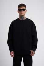 Erkek 3 İ̇plik Kalın Bisiklet Yaka Sweatshirt - Siyah - 1