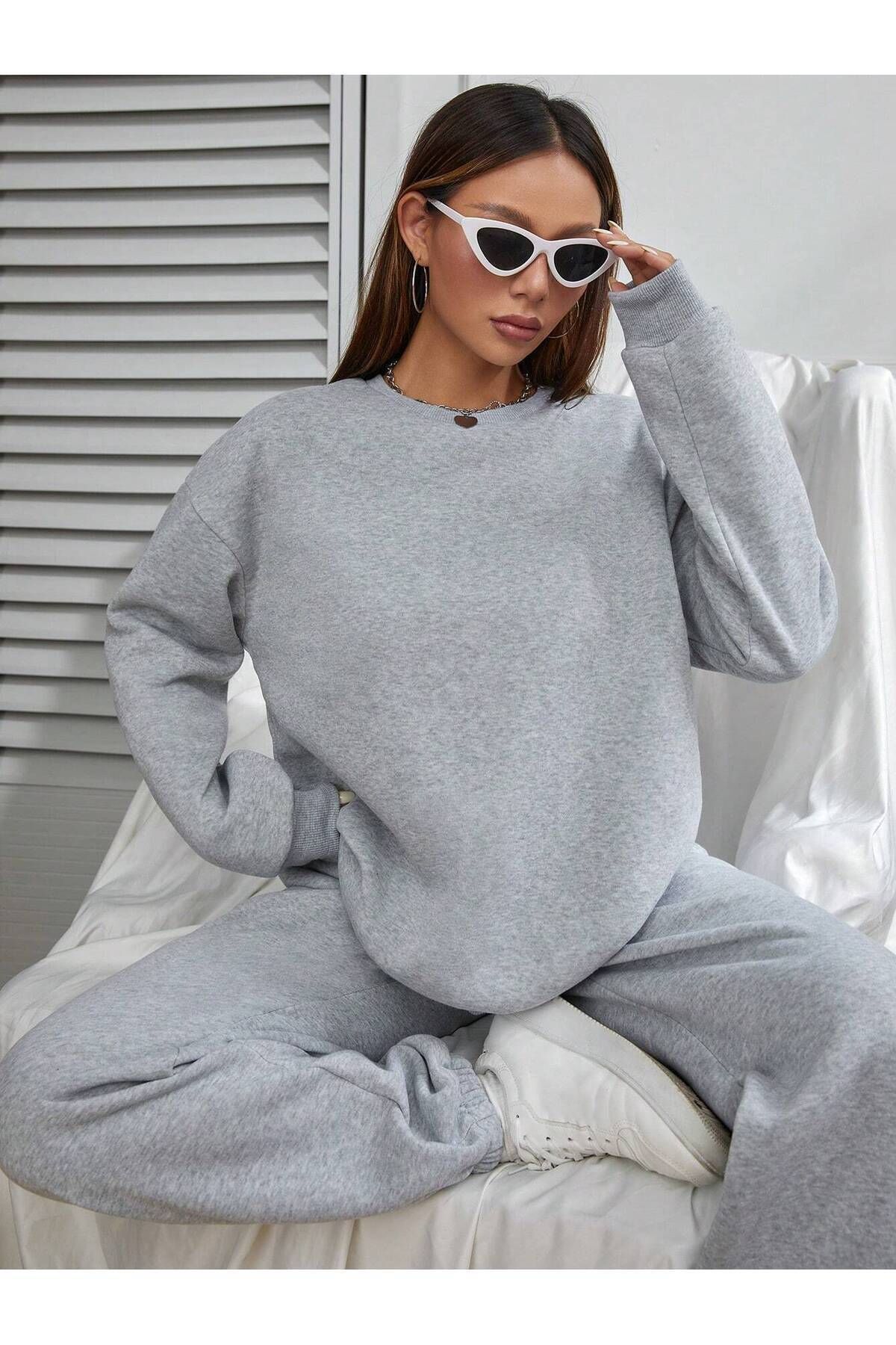 Kadin Soft Gray 3 İ̇pli̇k Spor Eşfoman Takimi - Gri - 1