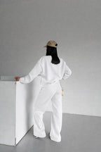 Kadin 3 İ̇pli̇k Bi̇si̇klet Yaka Sweatshi̇rt Bol Paça Eşofman Takimi - Beyaz - 4