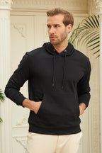 Erkek Kapşonlu Kanguru Cepli Basic Sweatshirt - Siyah - 2