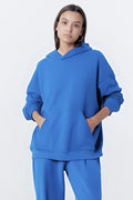 Kadın Baskısız Düz İ̇çi Şardonlu Kalın Kışlık Sweatshirt - Bebe Mavisi - 1