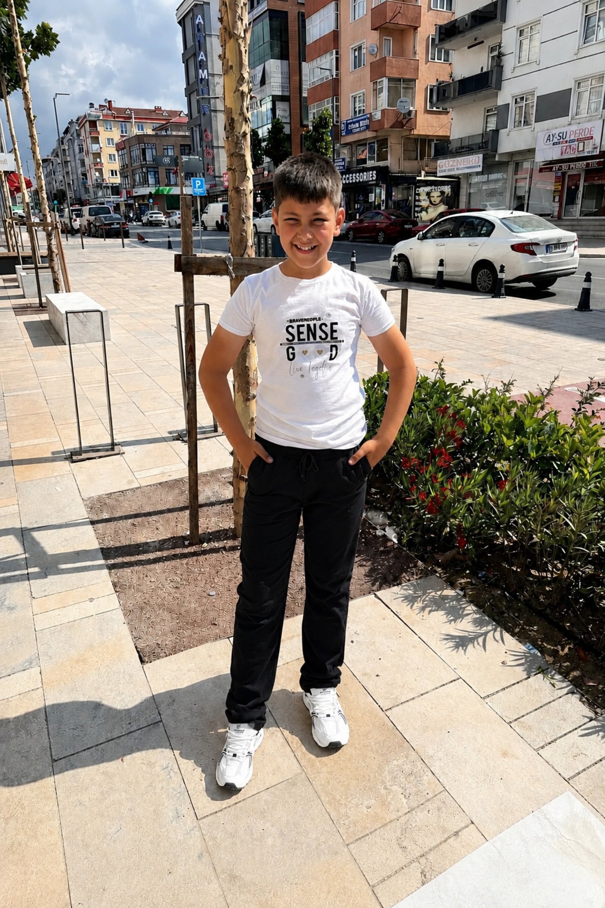 Çocuk Likralı Füme Beli Ribana Lastikli Okul Pantolonu - Siyah - 1
