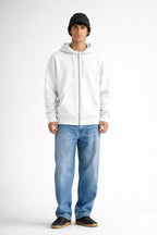 Erkek Oversize Bol Kapşonul Cepli Hoodie Hırka - Beyaz - 2