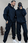 Çiftlere Özel Basic Oversize Kapşonlu Eşofman Takımı - Lacivert - 1