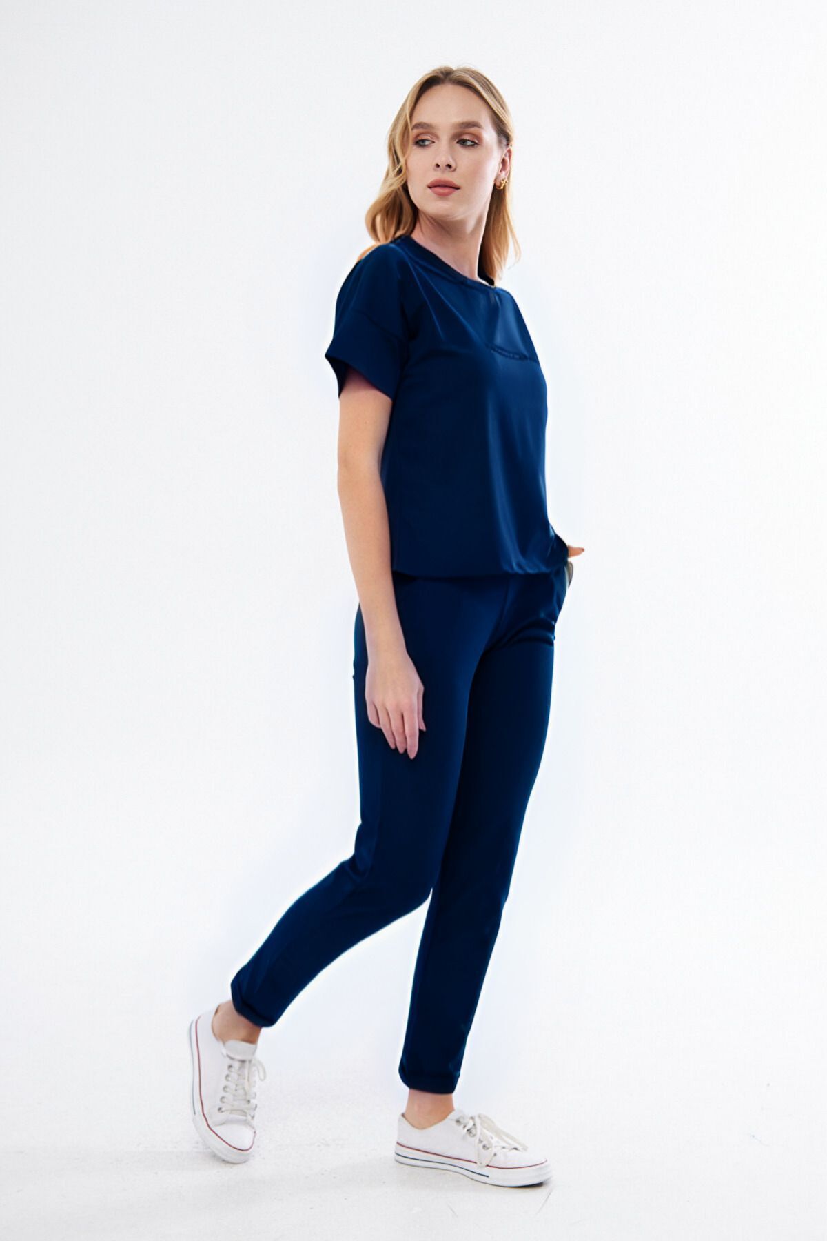 Kadın Basic Yazlık Kısa Kollu Pijama Takımı Oversize - Lacivert - 2