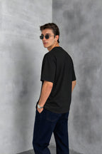 Erkek Siyah Basic Oversize Tişört Rahat Kalıp Düz Minimal Pamuklu Günlük T-shirt - Siyah - 2