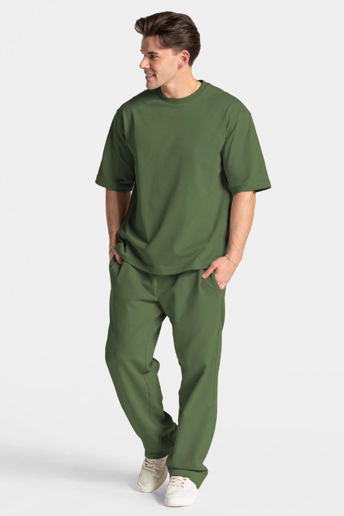 Erkek Kısa Kollu Basic Oversize Eşofman Takımı - Yeşil - 1