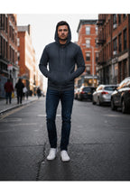Erkek 3 İ̇pli̇k Şardonlu Oversi̇ze Fermuarli Sweatshirt Hirka - Füme - 1