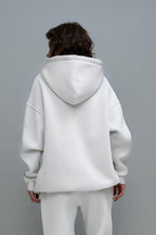 Kadın 3 İ̇plik İ̇çi Pamuklu Kanguru Cep Regular İ̇çi Pamuklu Oversize Sweatshirt - Beyaz - 3