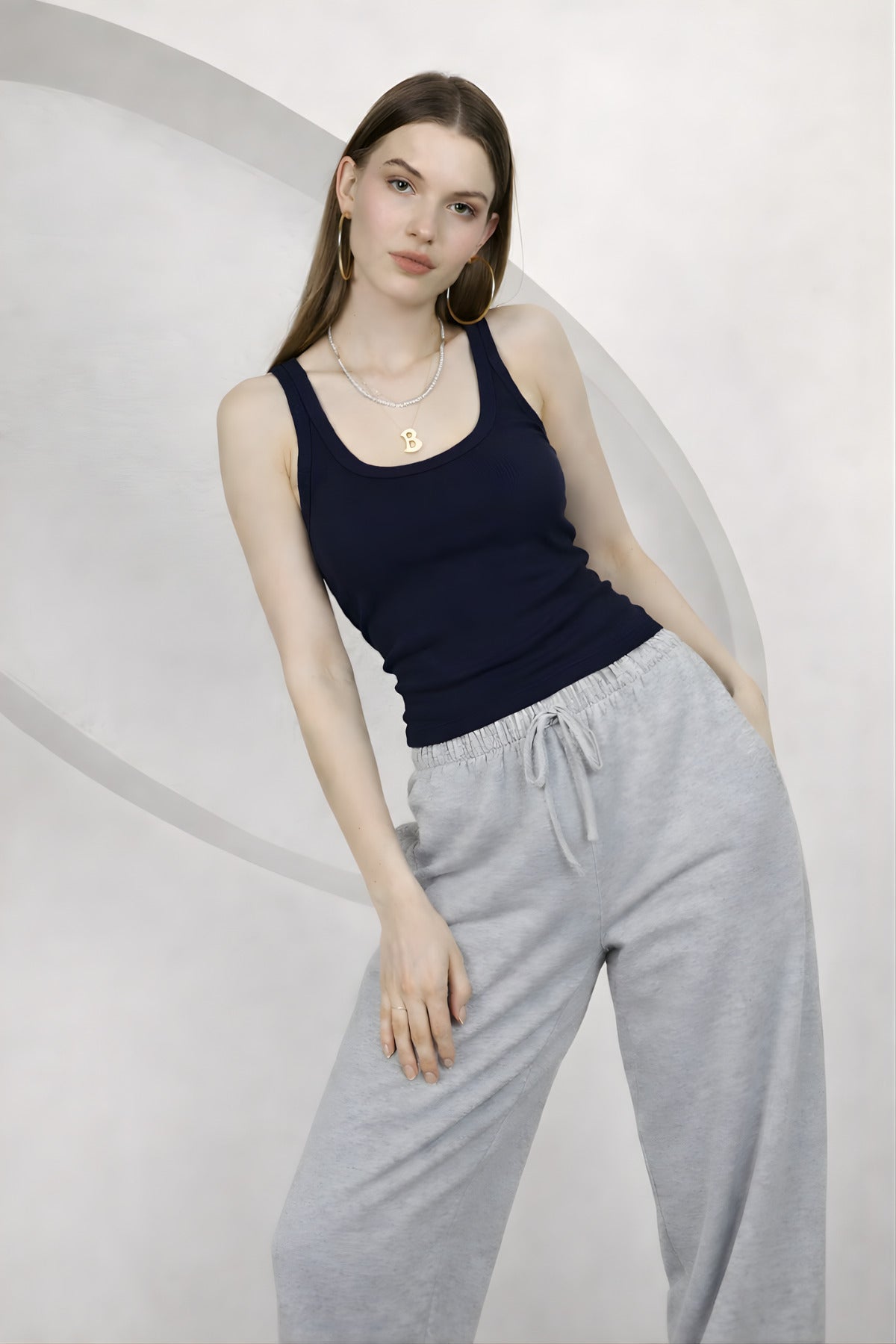 Kadin Fi̇ti̇lli̇ Kalin Askili Esnek Body Atlet - Lacivert - 2