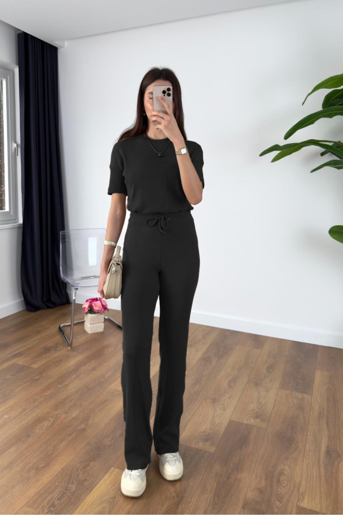 Kadın Premium Model Yazlık Fitilli Takım - Siyah - 3