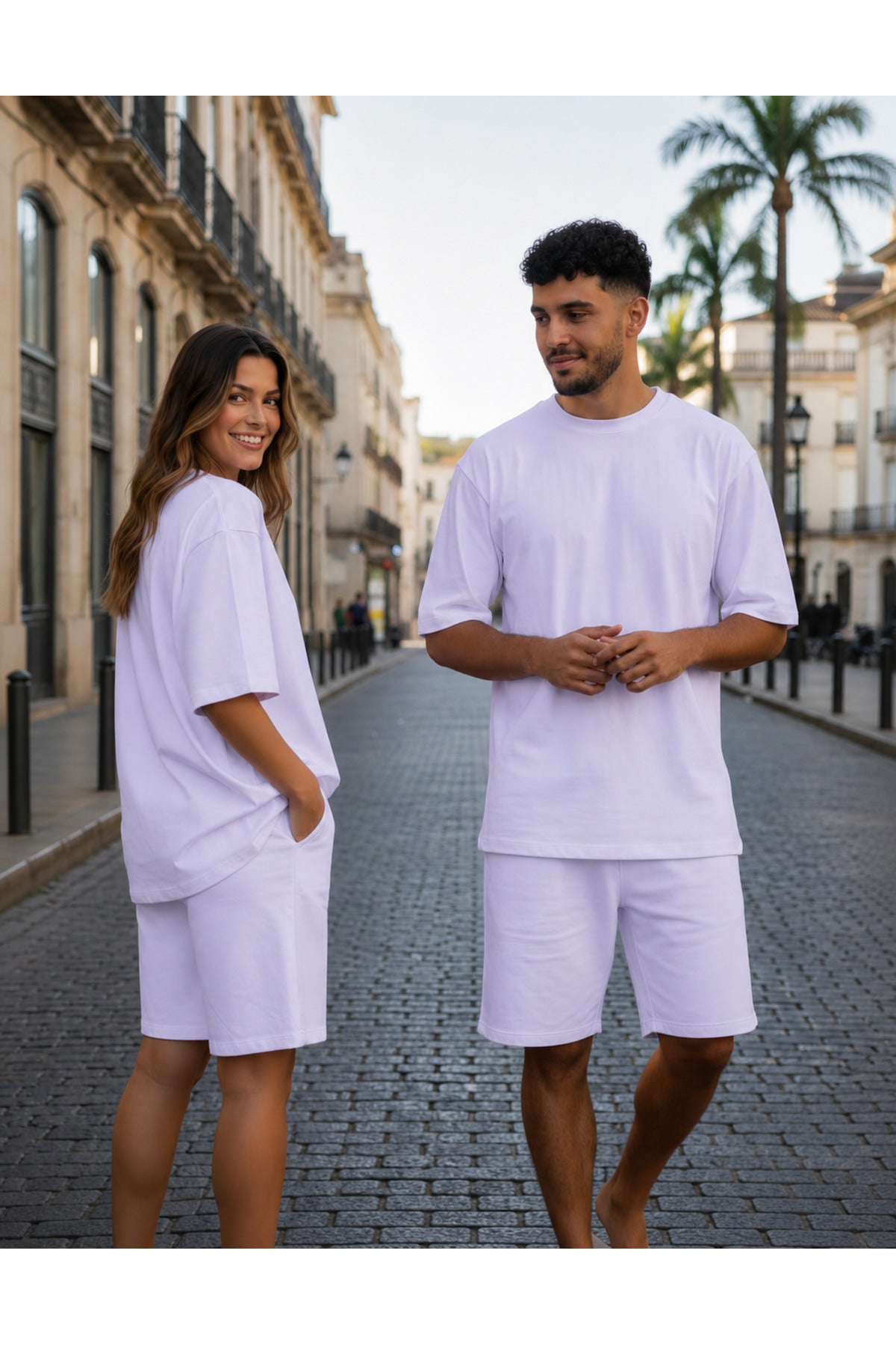 Unisex Kadin Erkek Çi̇ft Kullanimina Uygun Kisa Kollu Oversi̇ze Şortlu Takim (tek Adet) - Lila - 3
