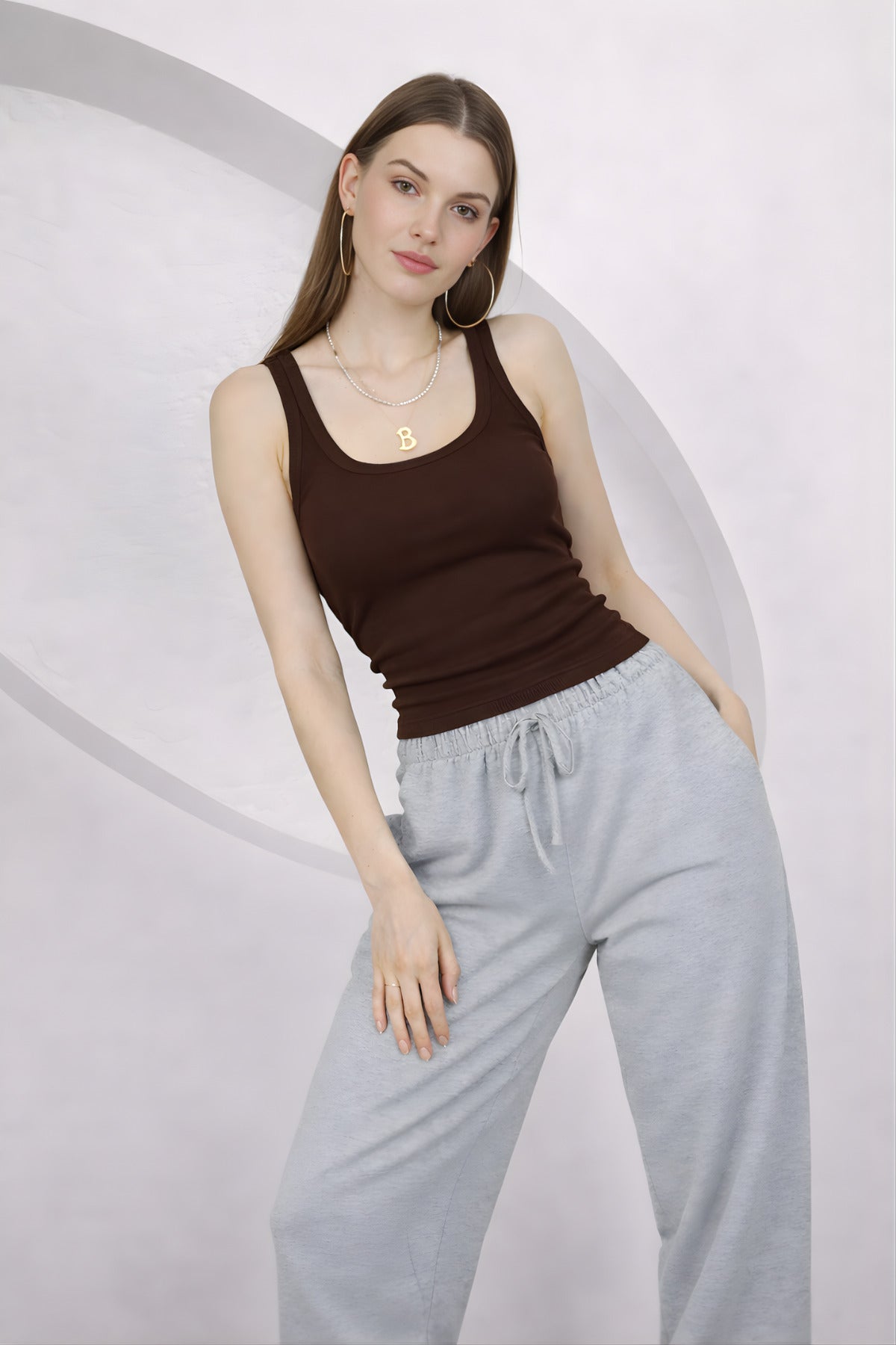 Kadin Fi̇ti̇lli̇ Kalin Askili Esnek Body Atlet - Kahverengi - 2