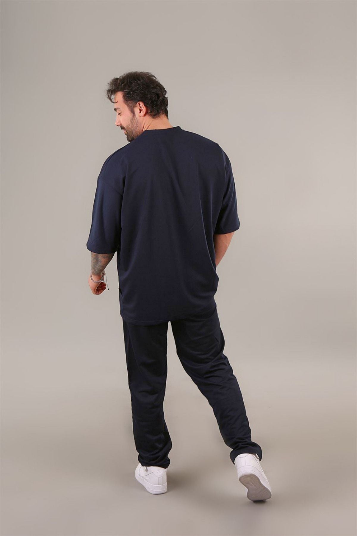 Erkek Kısa Kollu Pijama Takımı Bisiklet Yaka Reşme Salaş - Antasit Melanj - 4