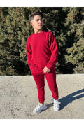 Erkek Bordo Bisiklet Yaka Eşofman Takımı Regular Fit - Bordo - 1