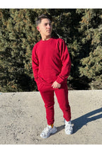 Erkek Bordo Bisiklet Yaka Eşofman Takımı Regular Fit - Bordo - 1
