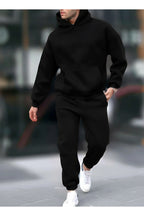 Erkek Geniş Paça Kışlık Cepli Beli Paçası Lastikli Hoodie Rahat Kesim Eşofman Takımı - Siyah - 1